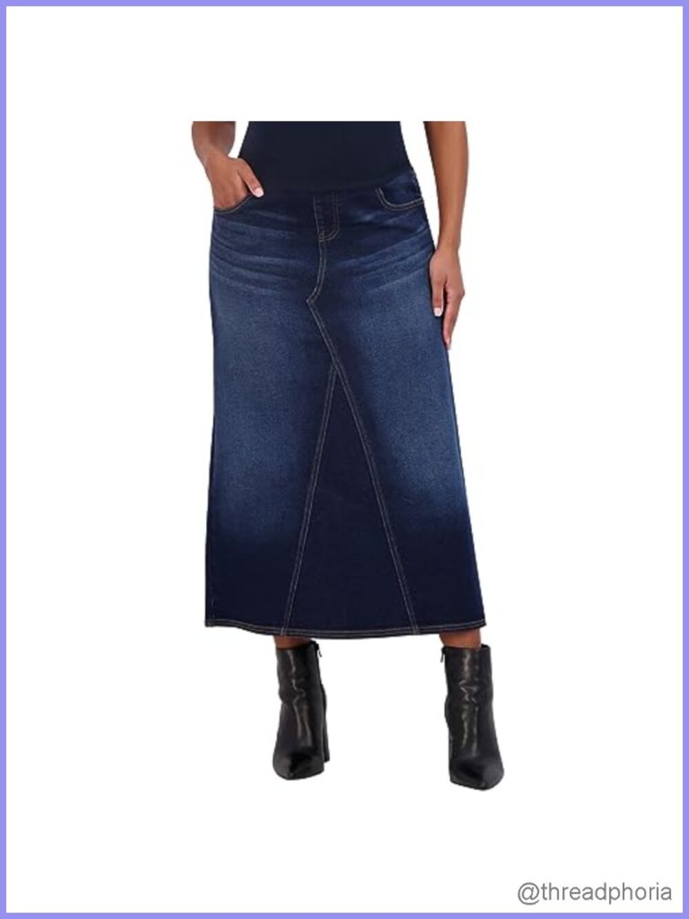 Denim Maternity Maxi Skirt with Pockets A-Line Over Belly 36 Inch